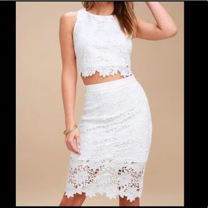 Lulus Look At Me Wow Lace White Two-Piece Dress